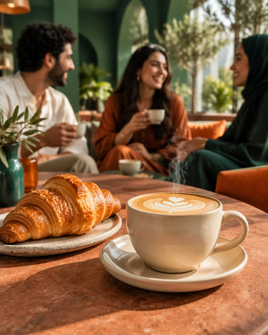 Coffee and a croissant at a café